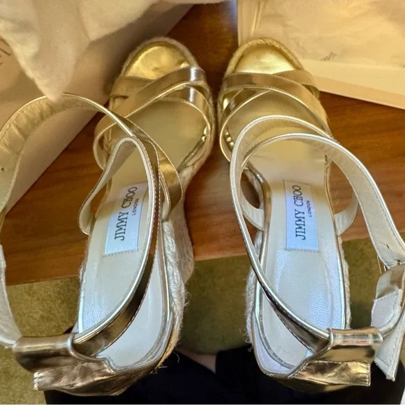 Jimmy Choo Gold/Champage Porto Platform Wedge Espadrille Sandal EU36/6 - Picture 4 of 16
